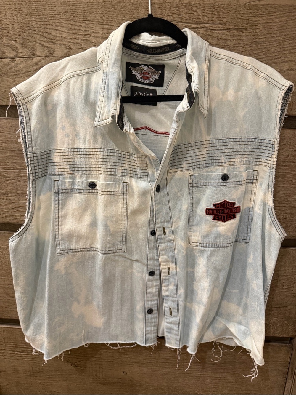 RARE VINTAGE Harley-Davidson Tie-Dye Denim Sleeveless Button-Front Tank